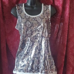 Womens L Snakeprint Sequin Tank